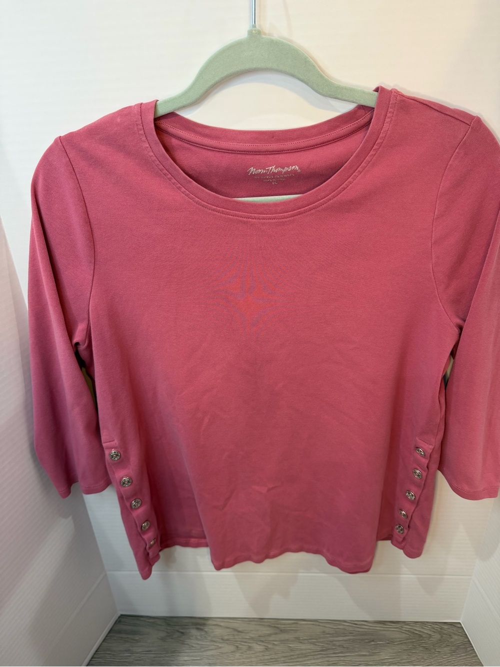 Norm Thompson Pink Button-Side 3/4 Sleeve Top Petite Large